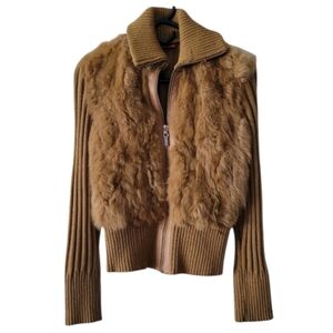 Jennyfer J Genuine Fur Tan Ribbed Cropped Jacket Size Small